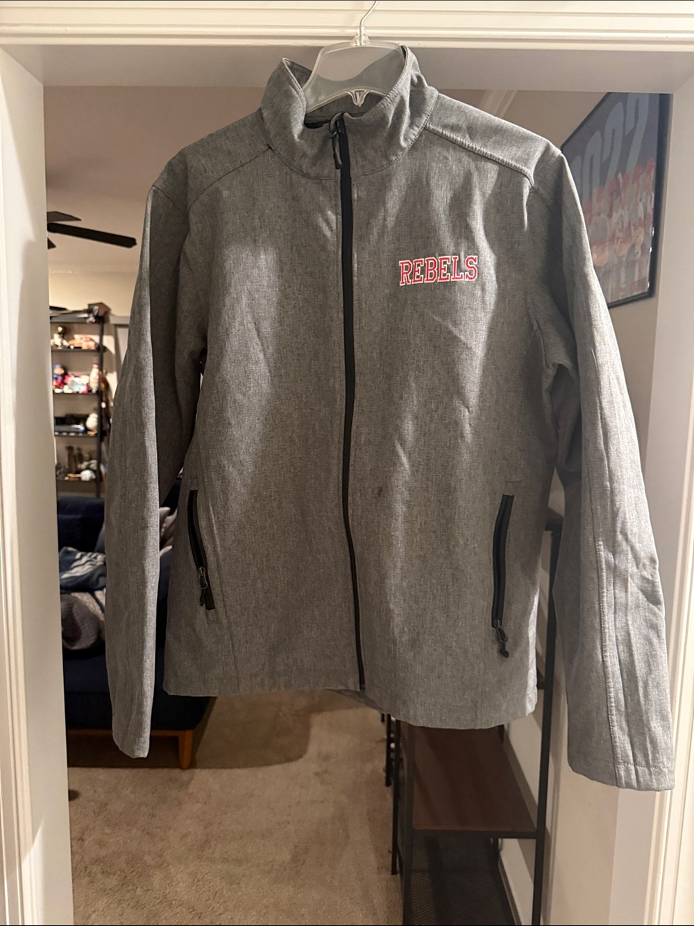 Port Authority Gray Softshell Jacket with Red & White Embroidered Logo